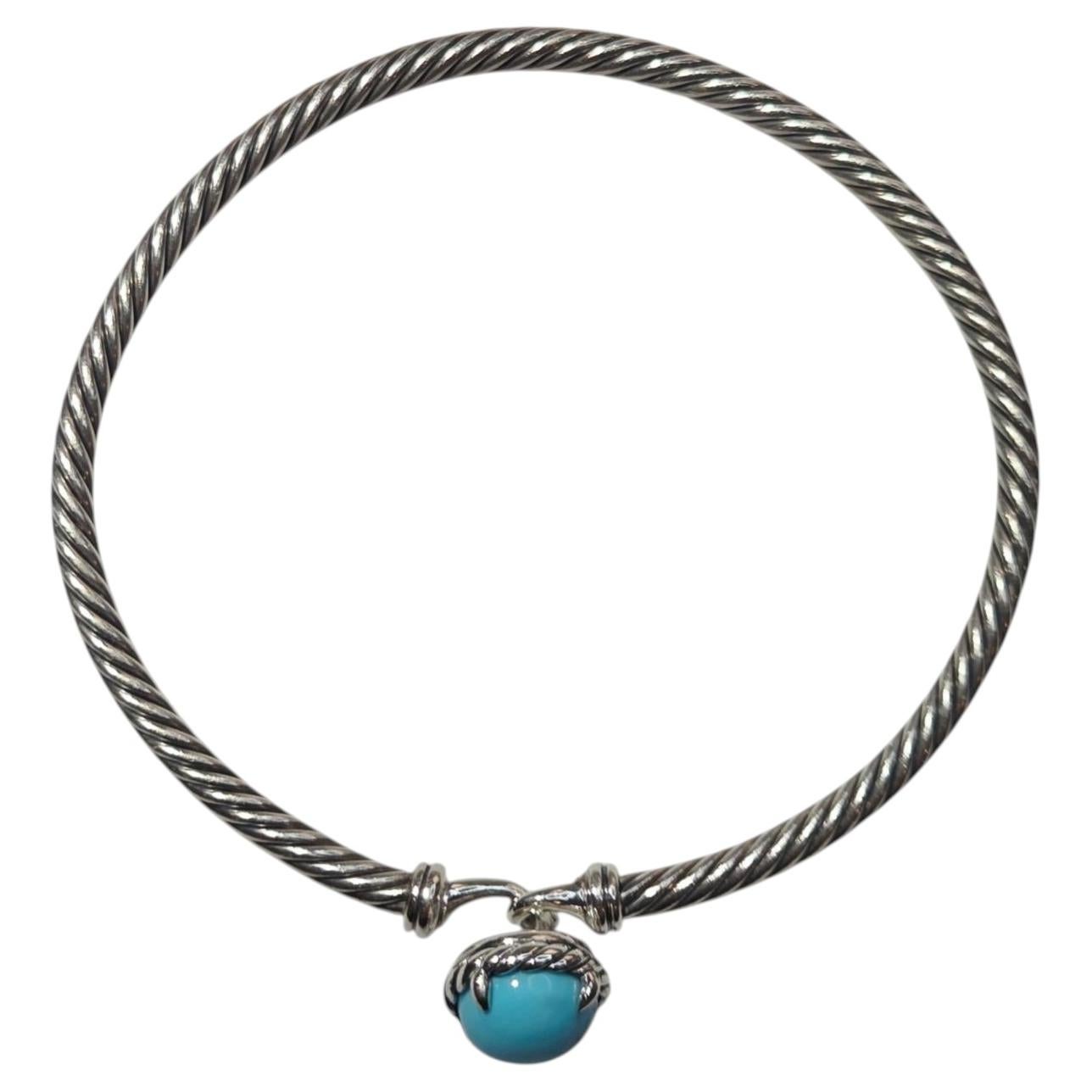 Pre-owned David Yurman Sterling Chatelaine Turquoise Bangle Bracelet #25715 In Multiple