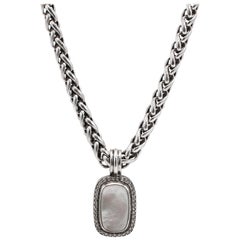 David Yurman Sterling Diamond Mother of Pearl Enhancer Pendant Necklace