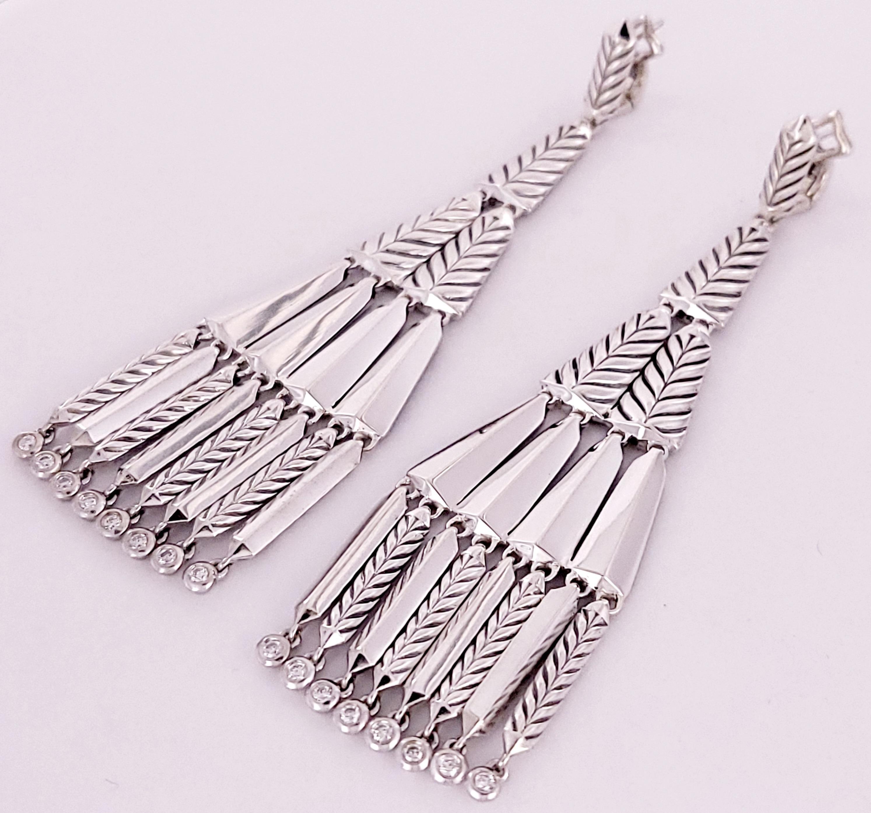 Orecchini con frange in argento David Yurman  con diamanti In condizioni ottime in vendita a New York, NY