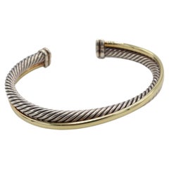 David Yurman Sterling & Gold Cable Crossover Cuff Bangle Bracelet