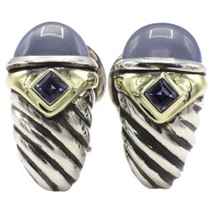 David Yurman Sterling & Gold Chalcedony, Tanzanite Cable Earrings