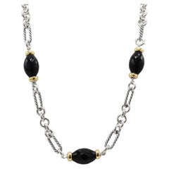 David Yurman Sterling & Gold Onyx Station Chain Link Necklace