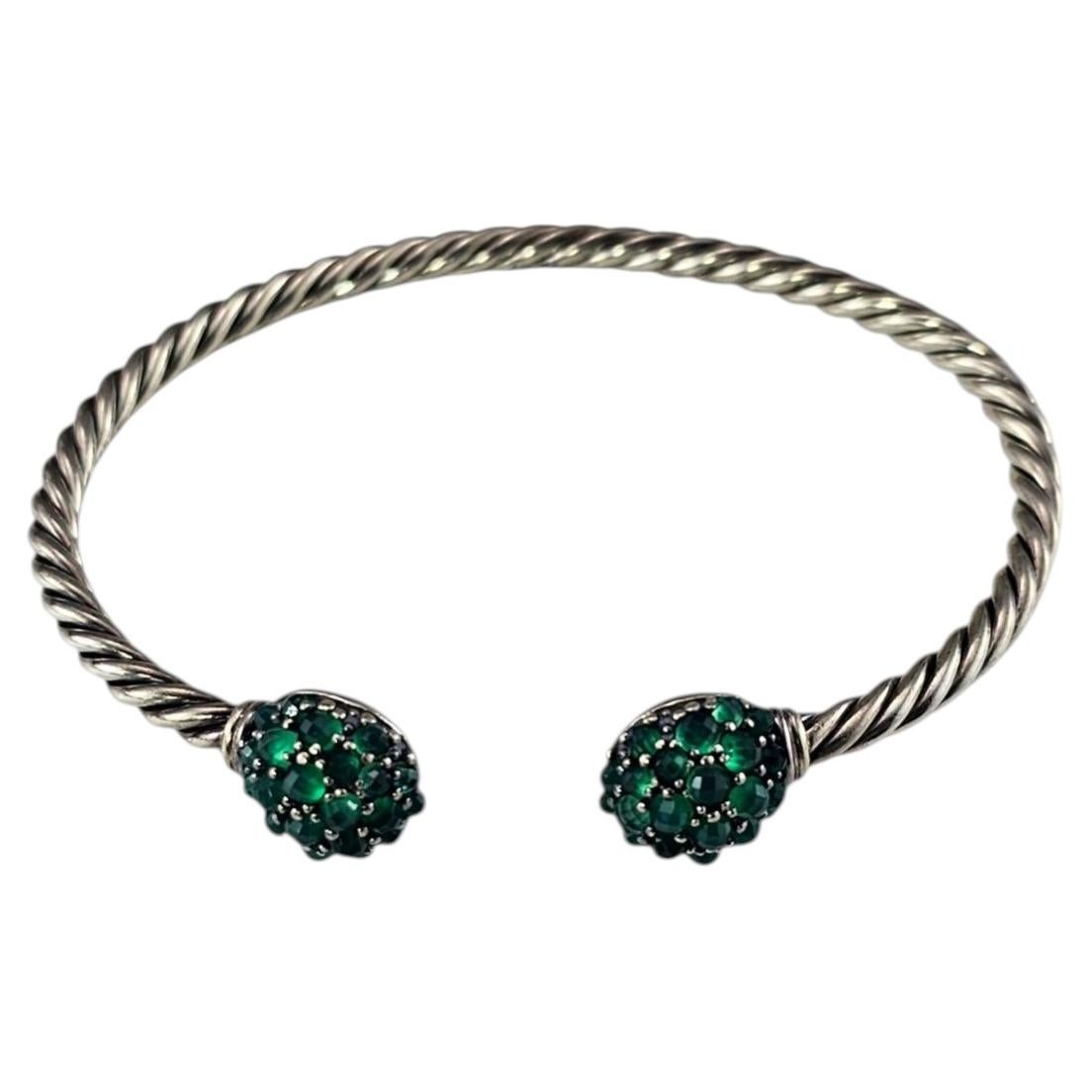 Pre-owned David Yurman Sterling Green Onyx Osetra Cable Berries Cuff Bracelet #25658