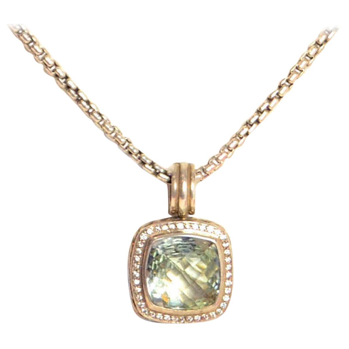 David Yurman Sterling Prasiolite & Diamond 14mm Albion Pendant Necklace rt $1550