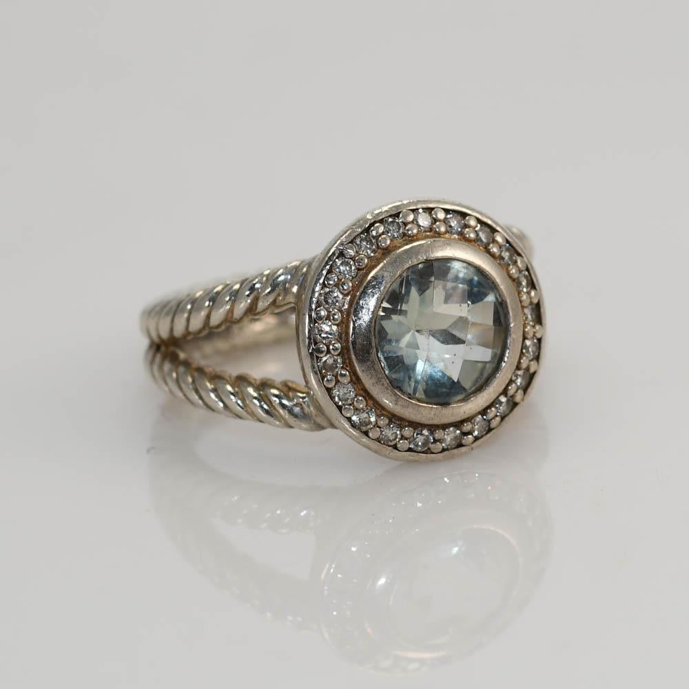 David Yurman Sterling Prasiolite & Diamond Ring, .20tdw For Sale 1
