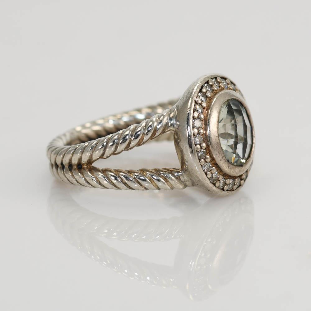 David Yurman Sterling Prasiolite & Diamond Ring, .20tdw For Sale 2