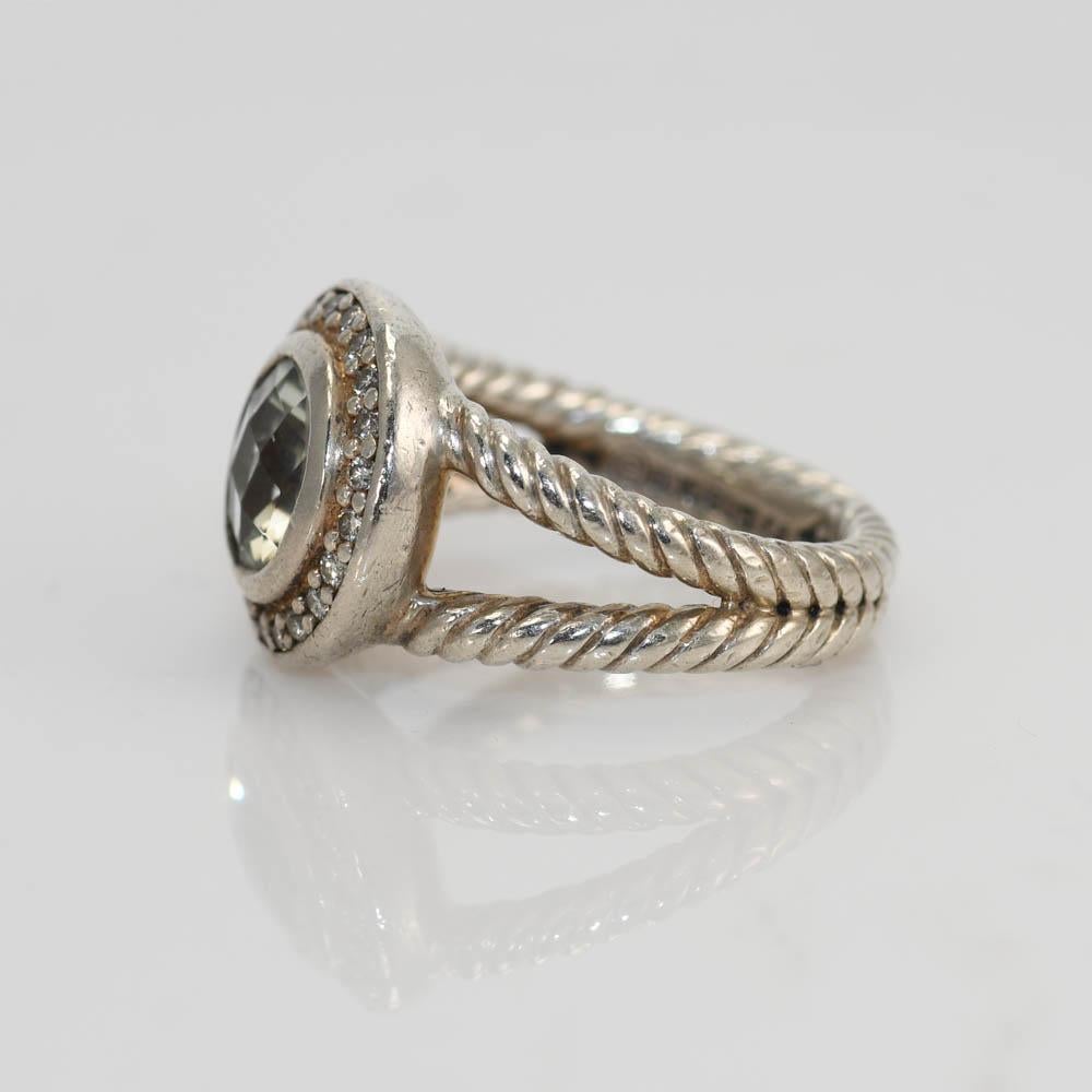 David Yurman Sterling Prasiolite & Diamond Ring, .20tdw For Sale 3