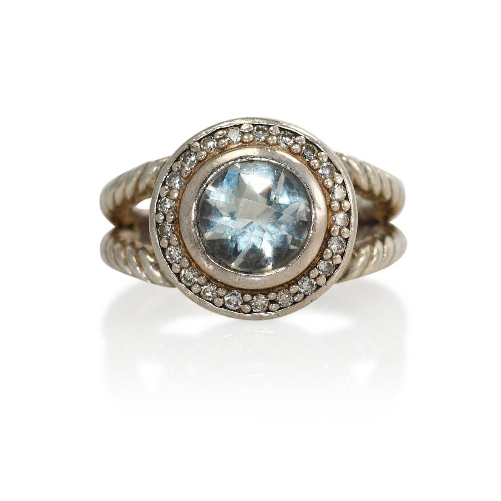 David Yurman Sterling Prasiolite & Diamond Ring, .20tdw For Sale