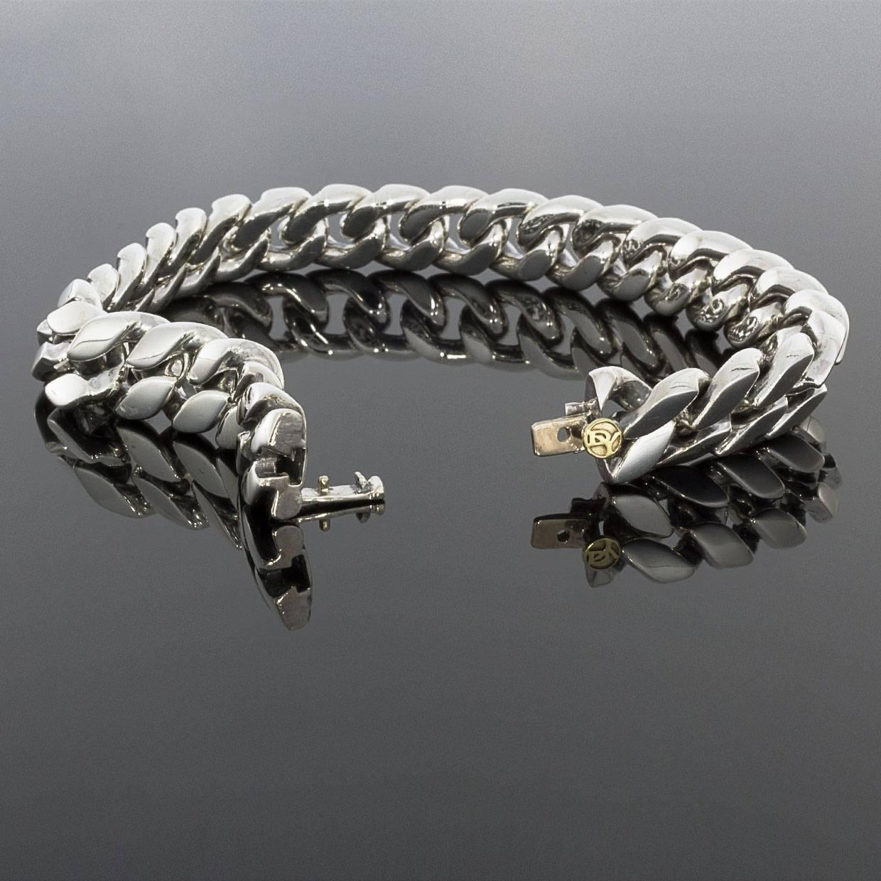 David Yurman Sterling Silver and 18 Karat Yellow Gold Men's Chain Bracelet In Excellent Condition In Columbia, MO