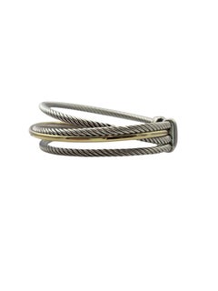 David Yurman Sterling Silver 1/4 18K Yellow Gold Crossover Cuff Bracelet #24839