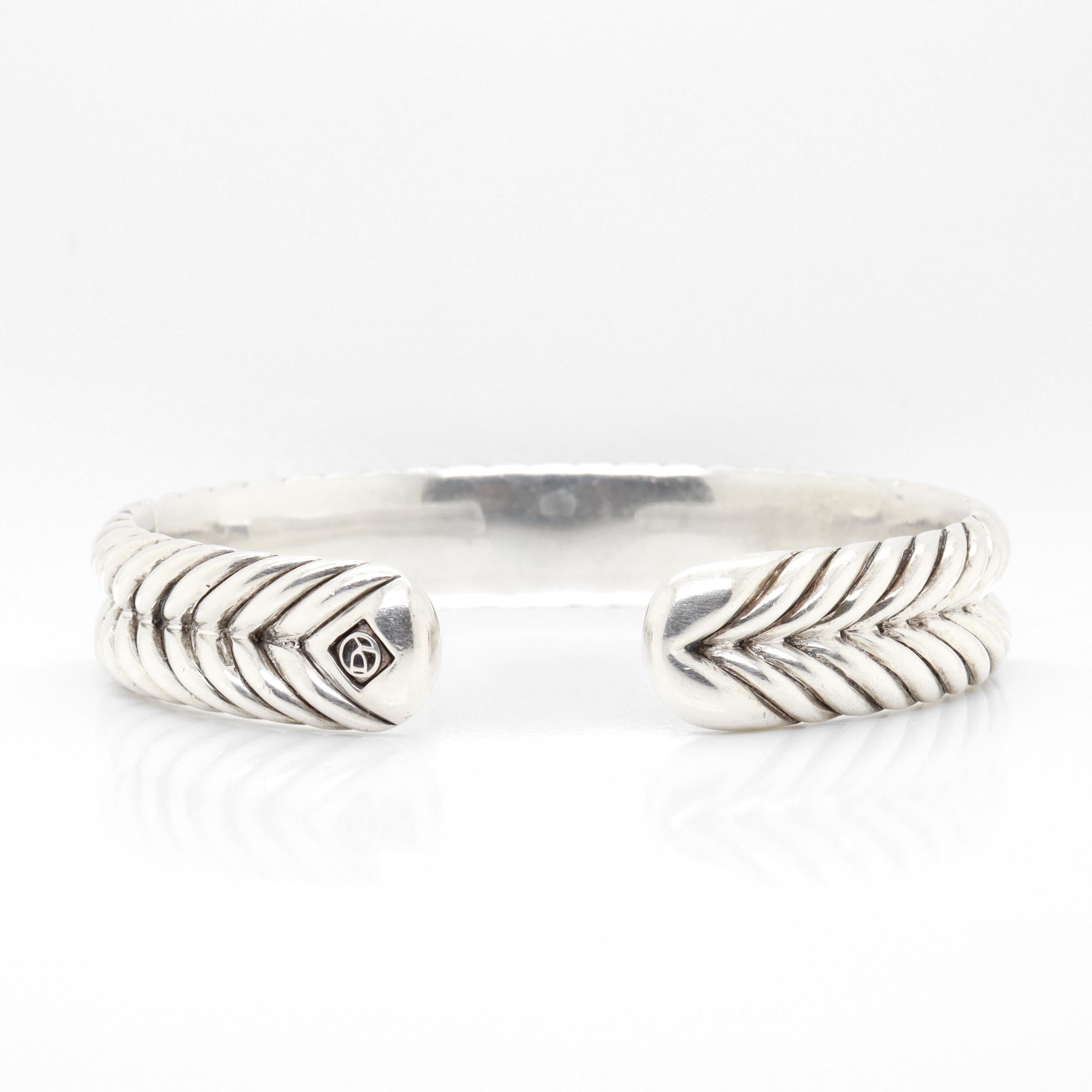 David Yurman Sterling Silver 13mm Chevron Cable Cuff Bracelet im Angebot 5