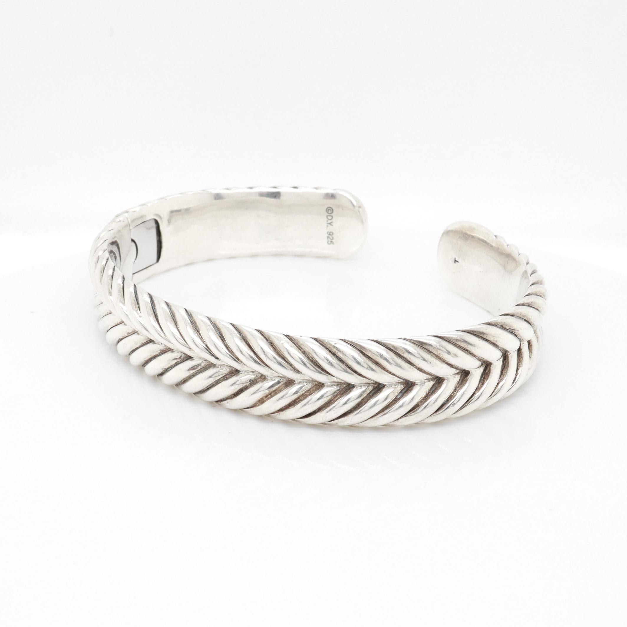 David Yurman Sterling Silver 13mm Chevron Cable Cuff Bracelet im Zustand „Gut“ im Angebot in Philadelphia, PA