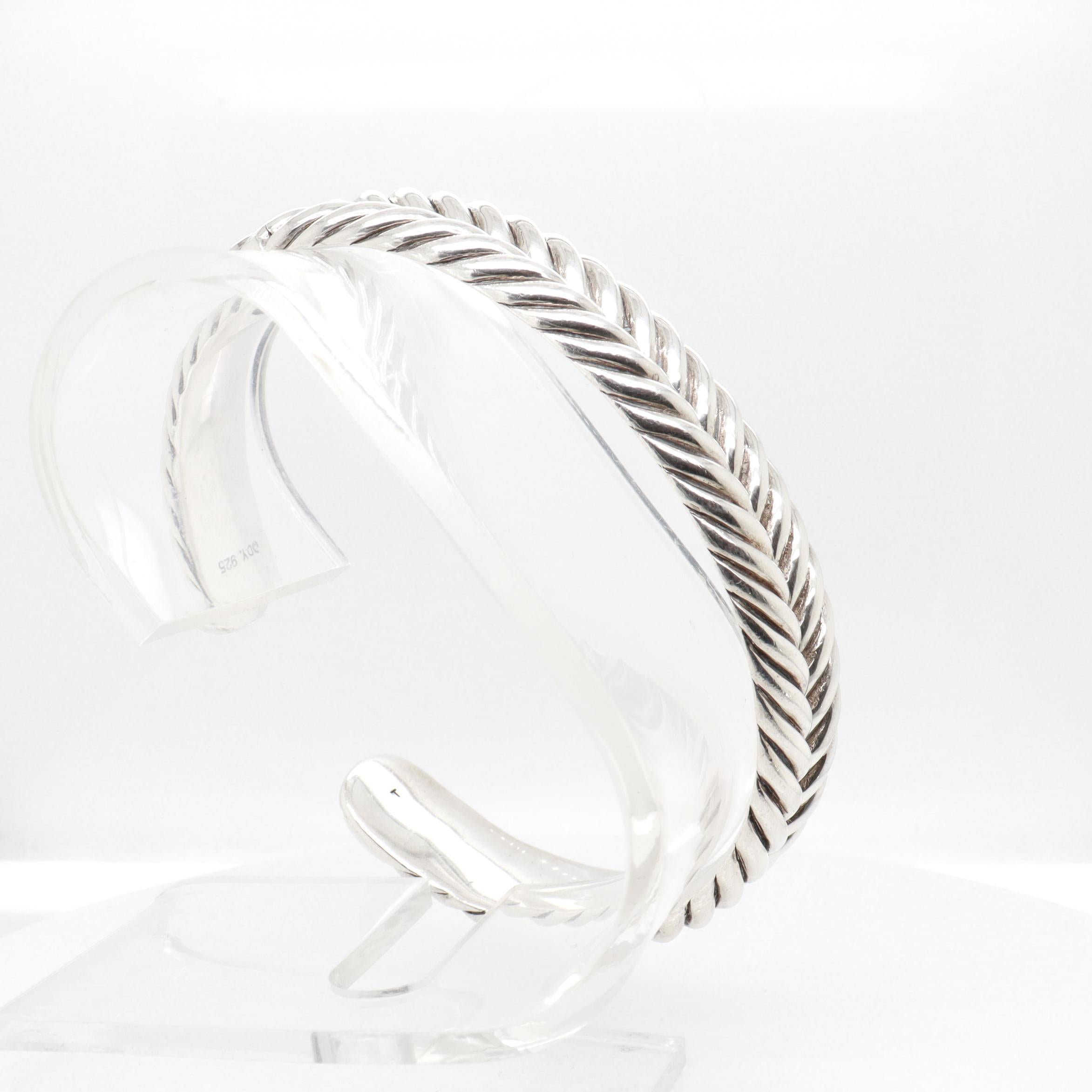 David Yurman Sterling Silver 13mm Chevron Cable Cuff Bracelet im Angebot 1