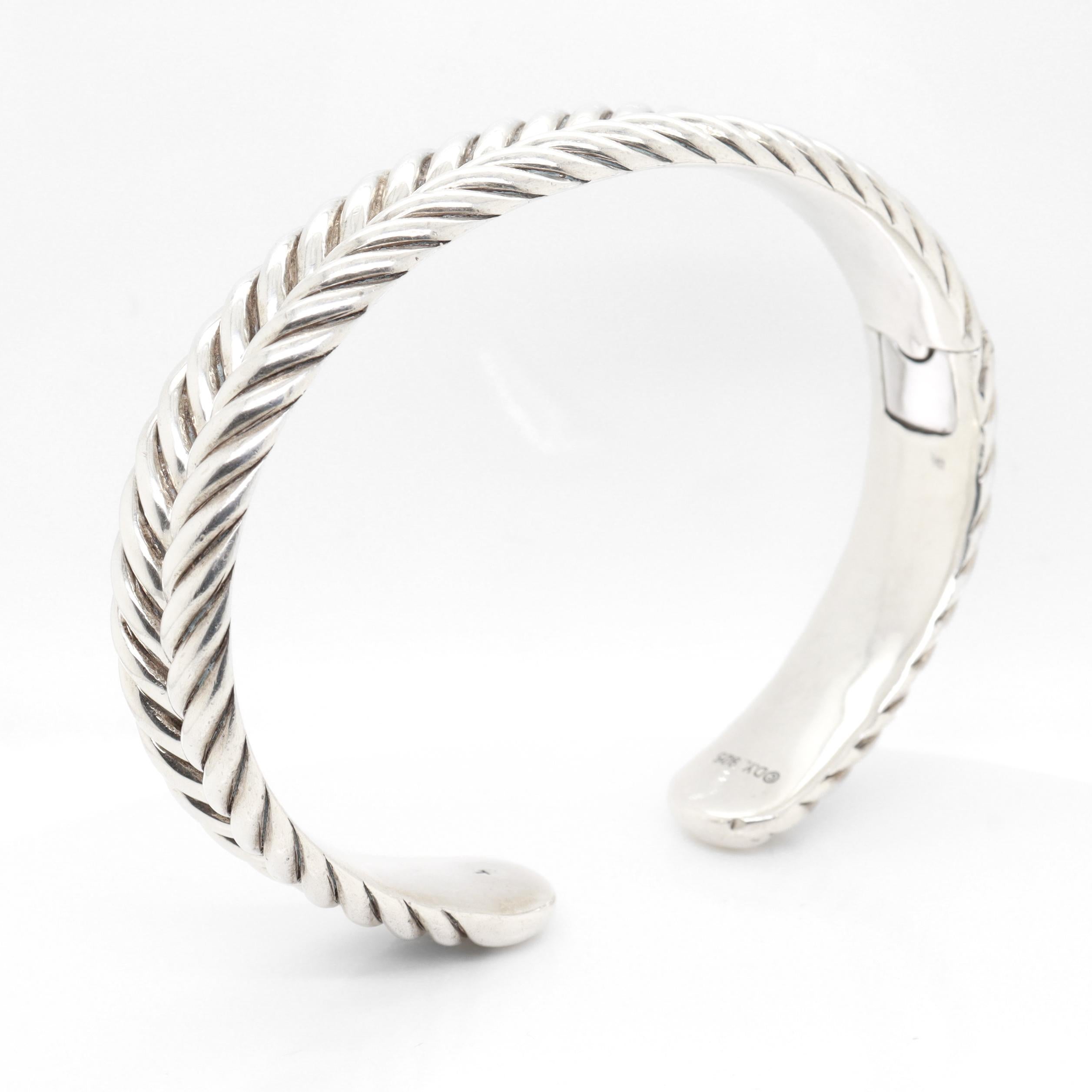 David Yurman Sterling Silver 13mm Chevron Cable Cuff Bracelet im Angebot 3
