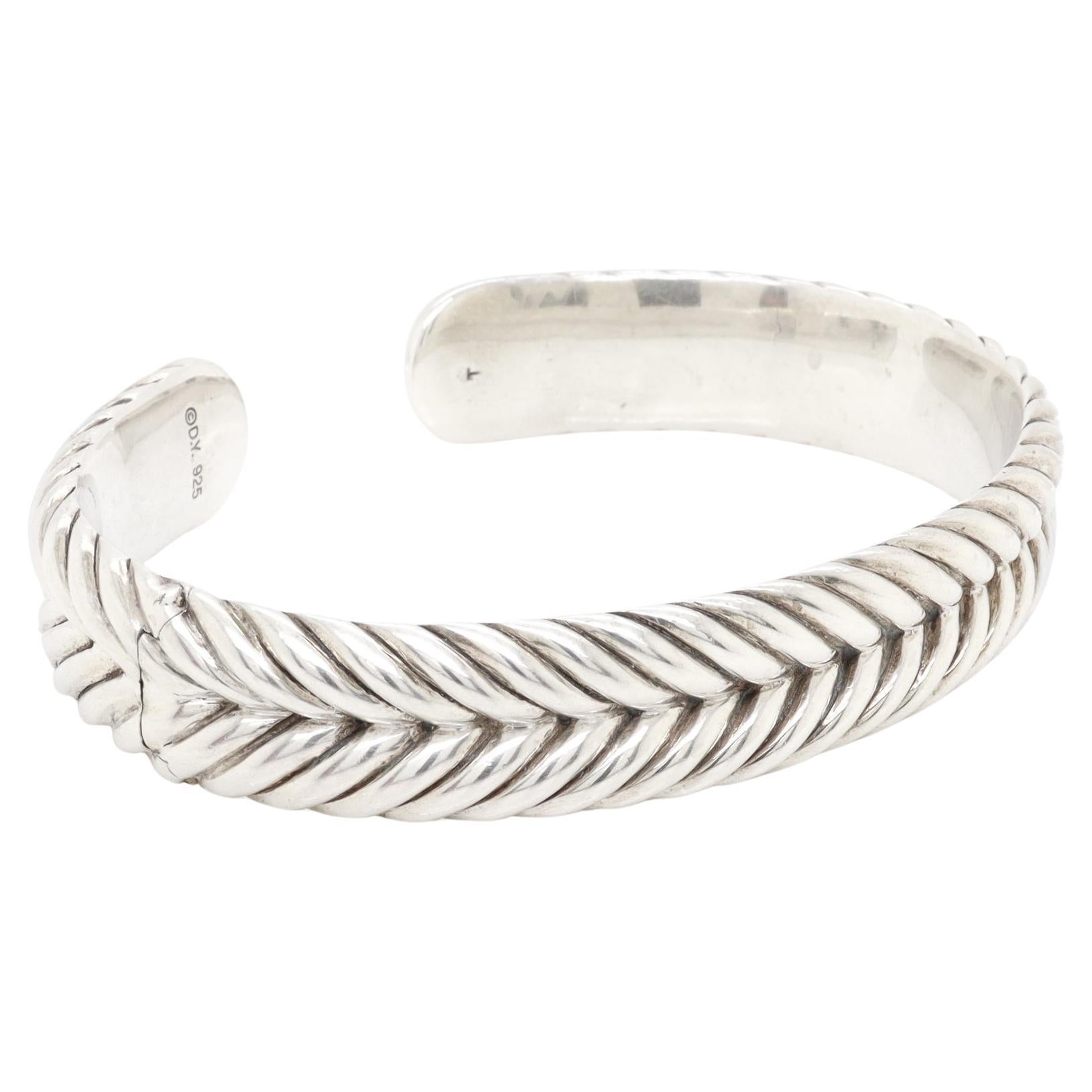 David Yurman Sterling Silver 13mm Chevron Cable Cuff Bracelet im Angebot