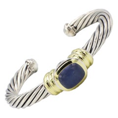 David Yurman Sterling Silver & 14 Karat Gold Chalcedony Cable Cuff Bracelet