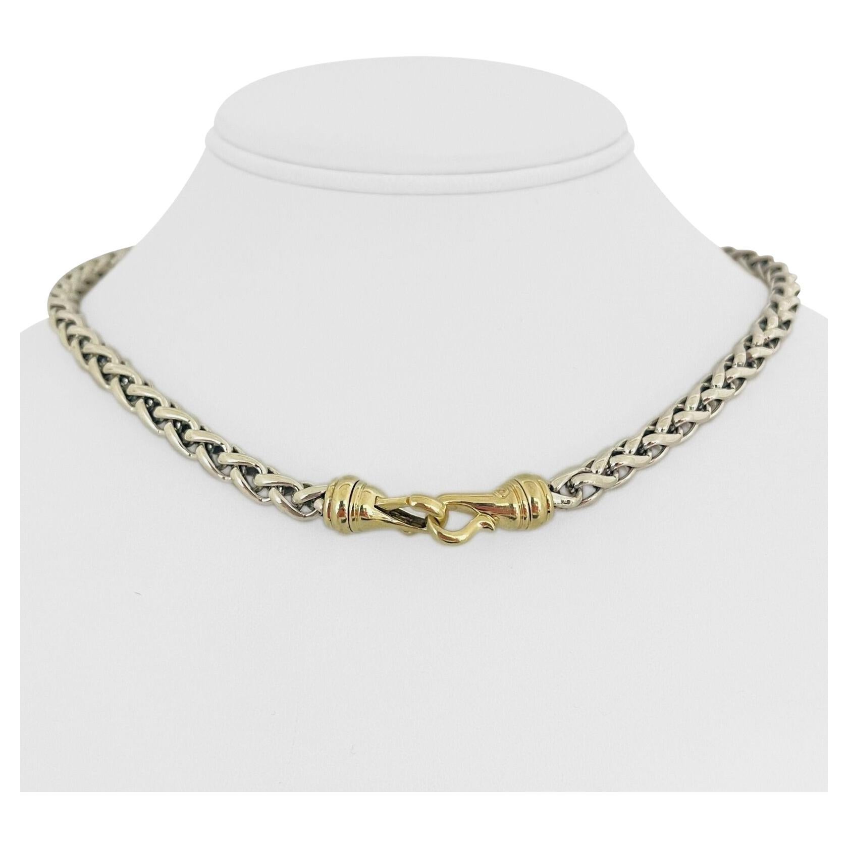 David Yurman Collar de cadena de eslabones de trigo de plata de ley y oro de 14 quilates