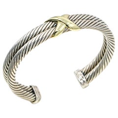 David Yurman Sterling Silver 14 Karat Gold X-Double Cable Cuff Bracelet