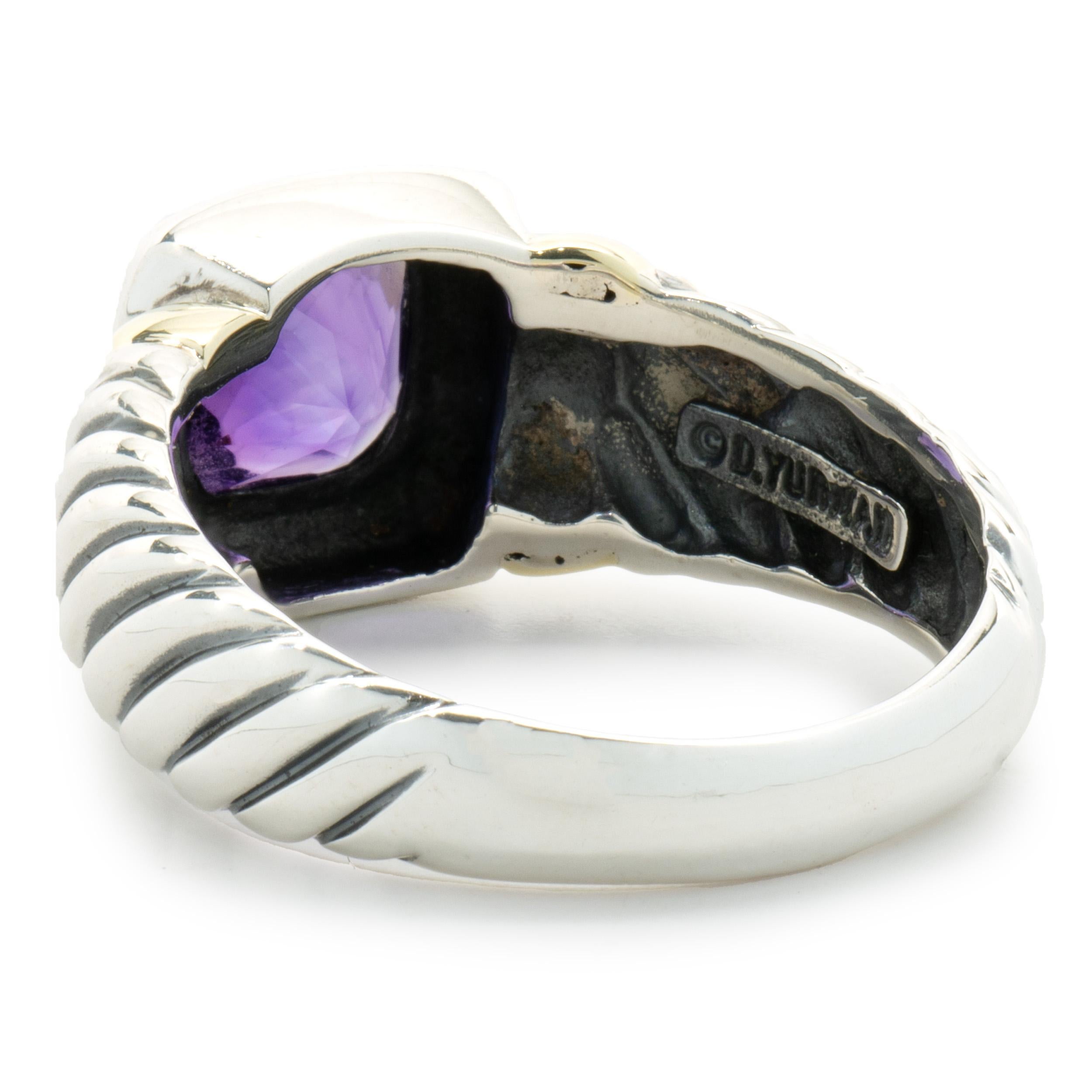David Yurman Sterling Silver & 14k Yellow Gold Amethyst Classic Cable Ring In Excellent Condition For Sale In Scottsdale, AZ