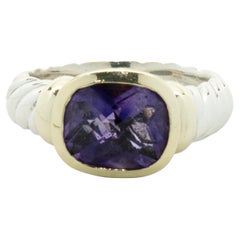 David Yurman Sterling Silver & 14 Karat Yellow Amethyst Noblesse Collection Ring