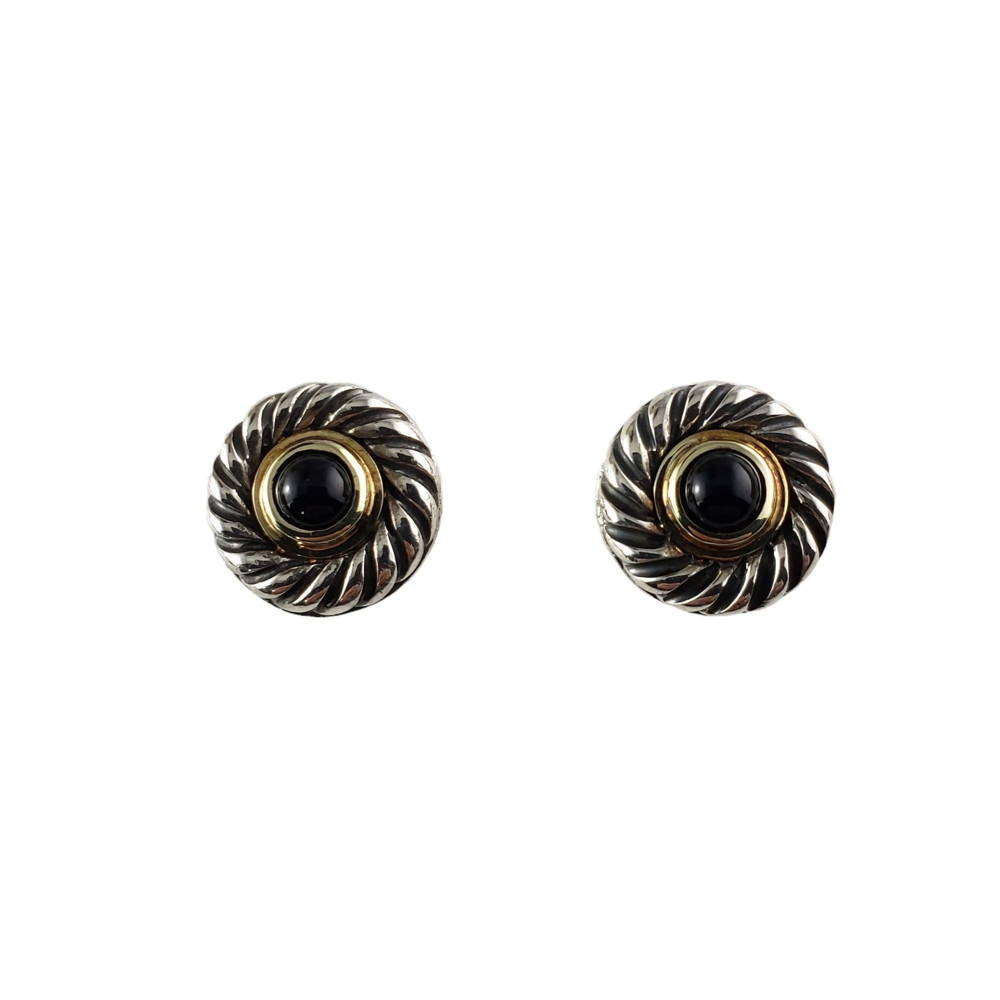 David Yurman Sterling Silver/14 Karat Yellow and Onyx Cookie Earrings In Good Condition In Washington Depot, CT