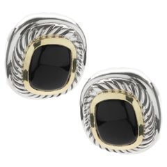 David Yurman Sterling Silver & 14 Karat Yellow Gold Black Onyx Cable Earrings