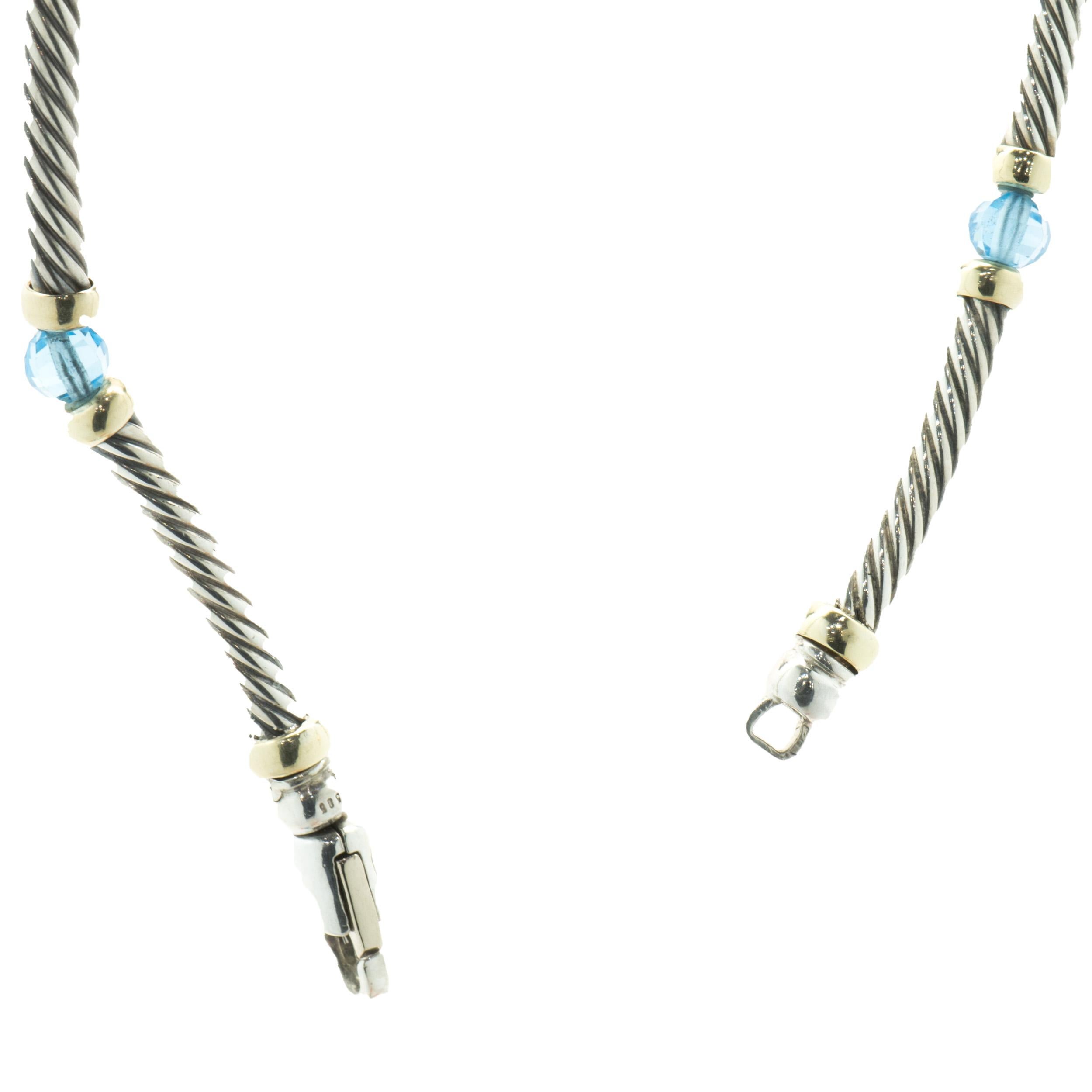 David Yurman Sterling Silver & 14k Yellow Gold Blue Topaz Metro Choker Necklace In Excellent Condition In Scottsdale, AZ