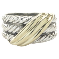 David Yurman Sterling Silver & 14 Karat Yellow Gold Cable Crossover Ring