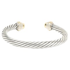 David Yurman Sterling Silver & 14 Karat Yellow Gold Cable Cuff Bracelet