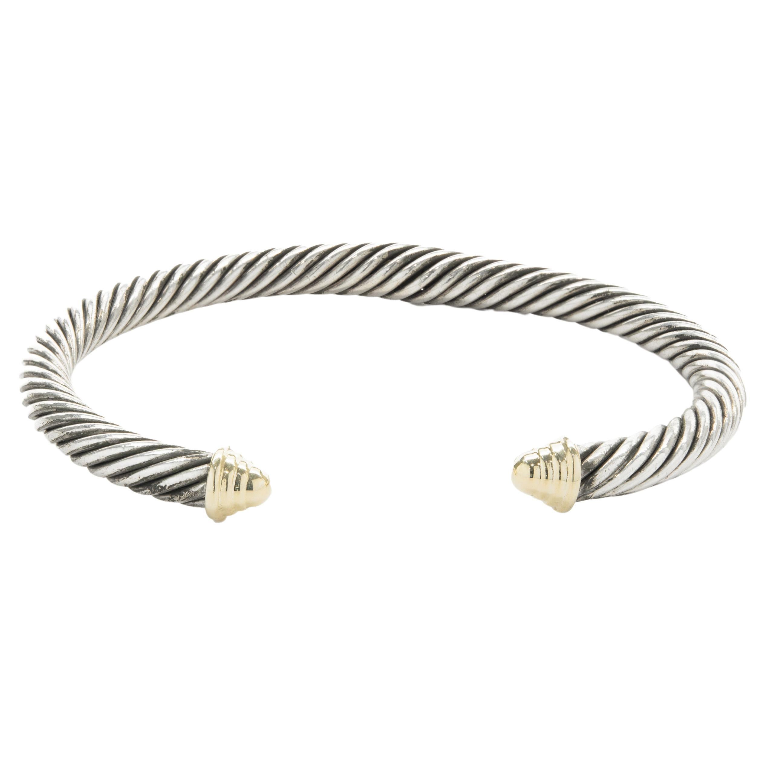 David Yurman Sterling Silver & 14 Karat Yellow Gold Cable Cuff Bracelet