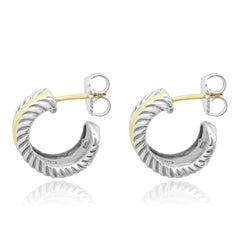 David Yurman Sterling Silver & 14 Karat Yellow Gold Cable Huggie Earrings