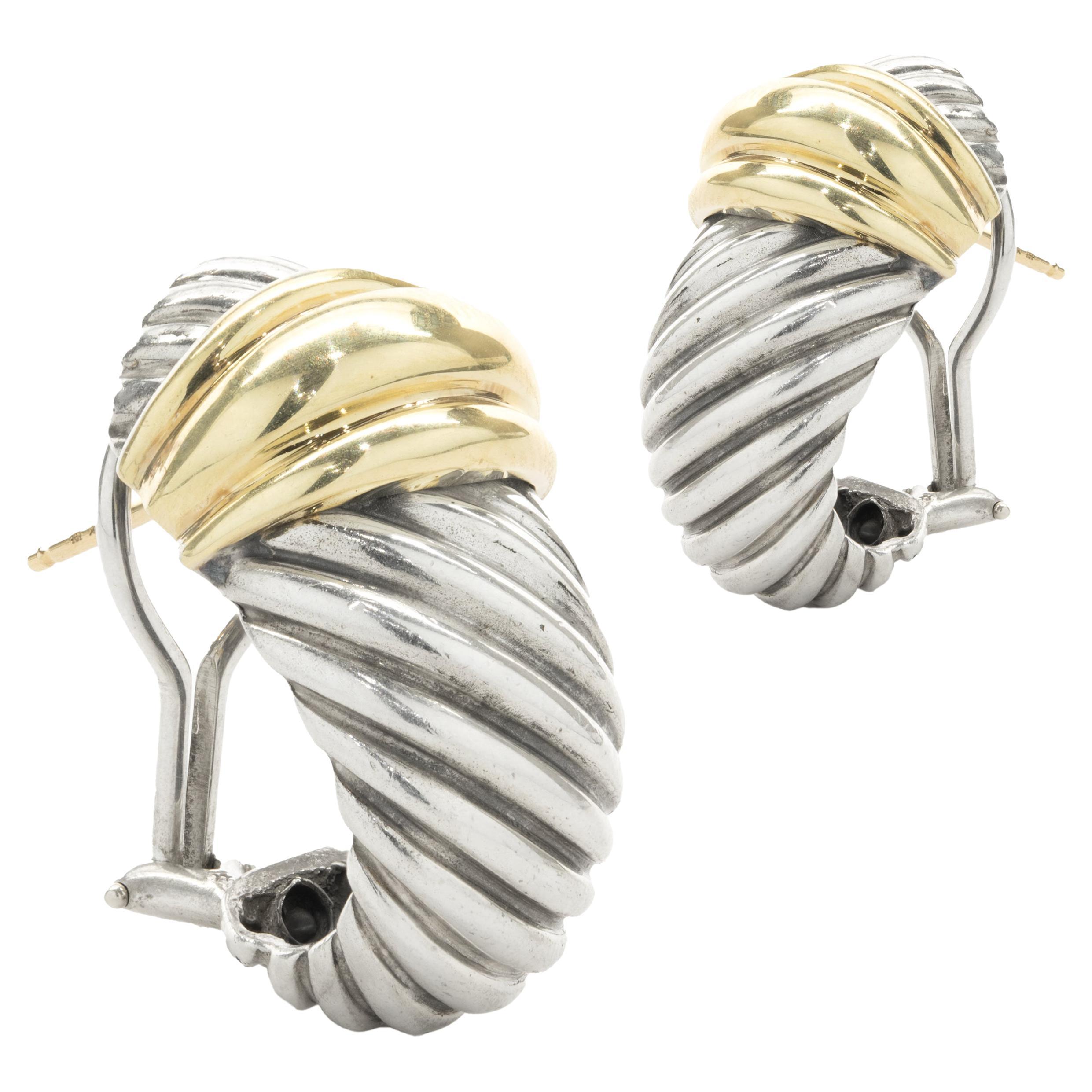 David Yurman Sterling Silver & 14 Karat Yellow Gold Cable Shrimp Earrings