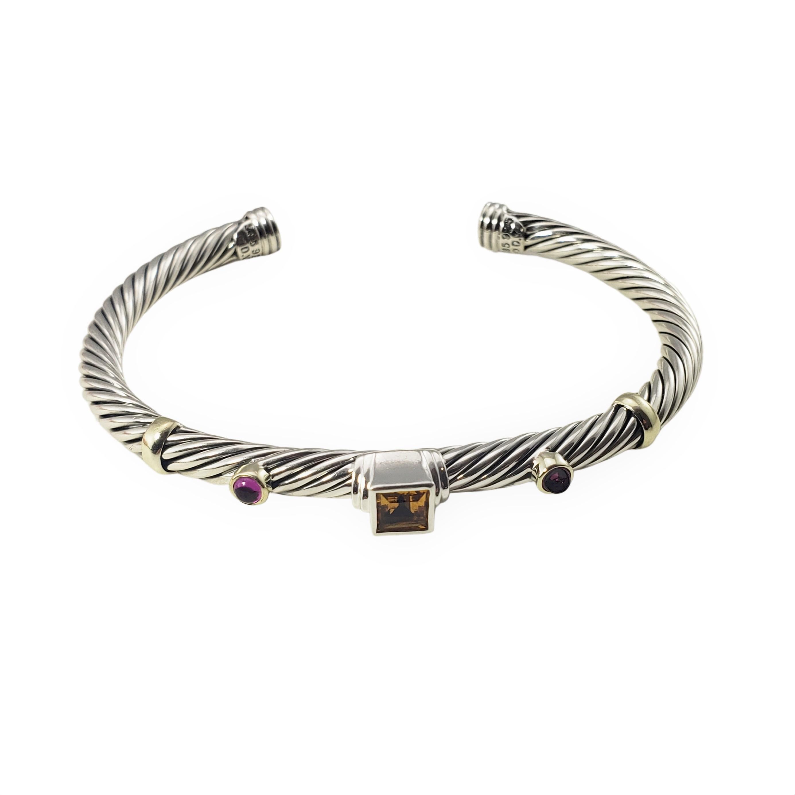 David Yurman Sterling Silber 14 Karat Gelbgold Citrin Amethyst Manschettenarmband (Carréeschliff)