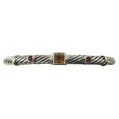 David Yurman Sterling Silver 14 Karat Yellow Gold Citrine Amethyst Cuff Bracelet