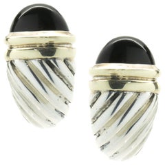 David Yurman Sterling Silver & 14 Karat Yellow Gold Onyx Cable Hoop Earrings