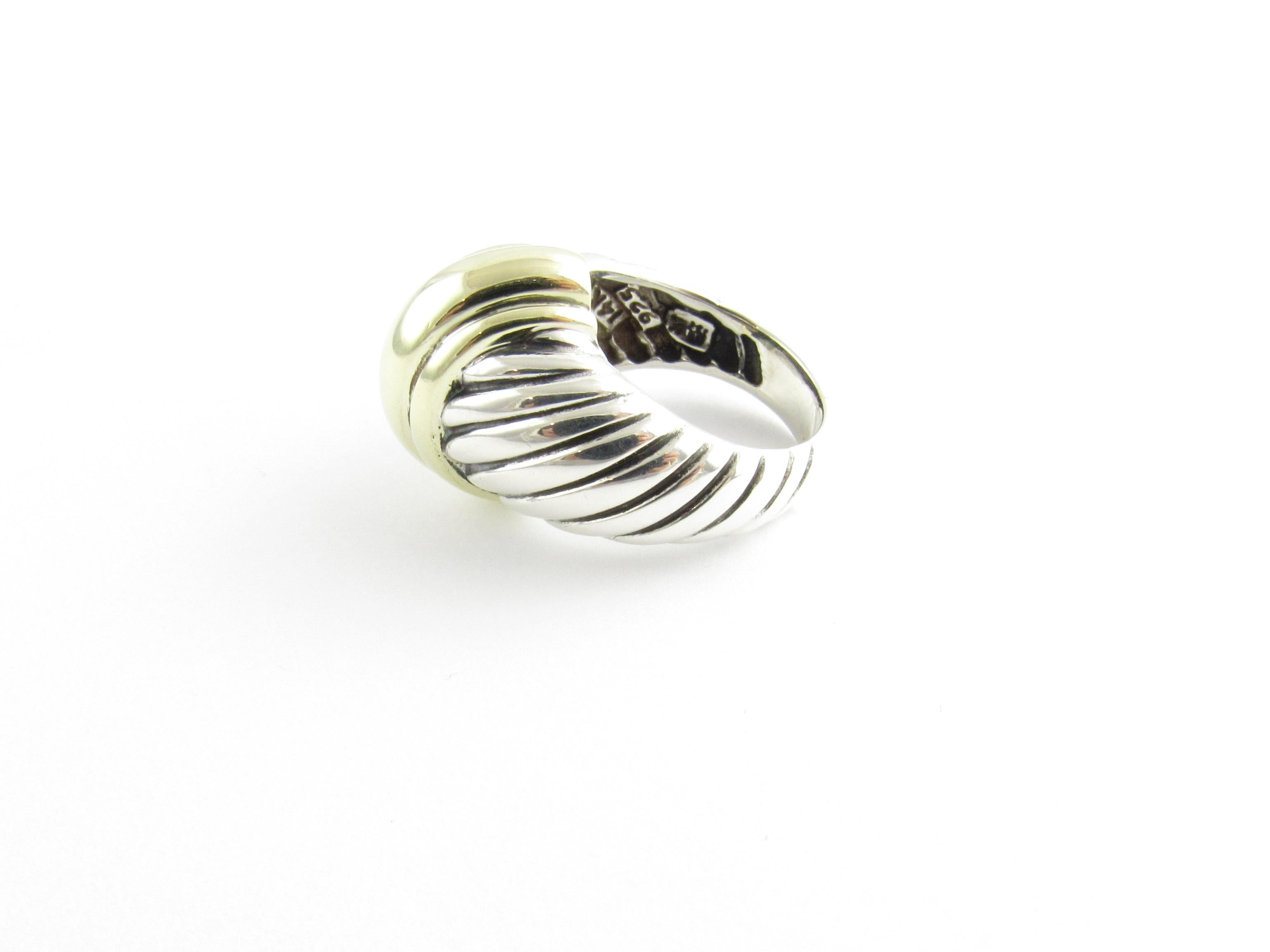 David Yurman Sterling Silver 14K Yellow Gold Shrimp Dome Ring

This authentic David Yurman dome ring is a size 6 1/4

The ring is approx. 16 mm wide in the front and 4.5 mm wide in the back

Stamped DY 925 585

8.6 g / 5.5 dwt

Very good pre owned