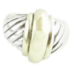 David Yurman Sterling Silver 14 Karat Yellow Gold Shrimp Dome Ring 4.5