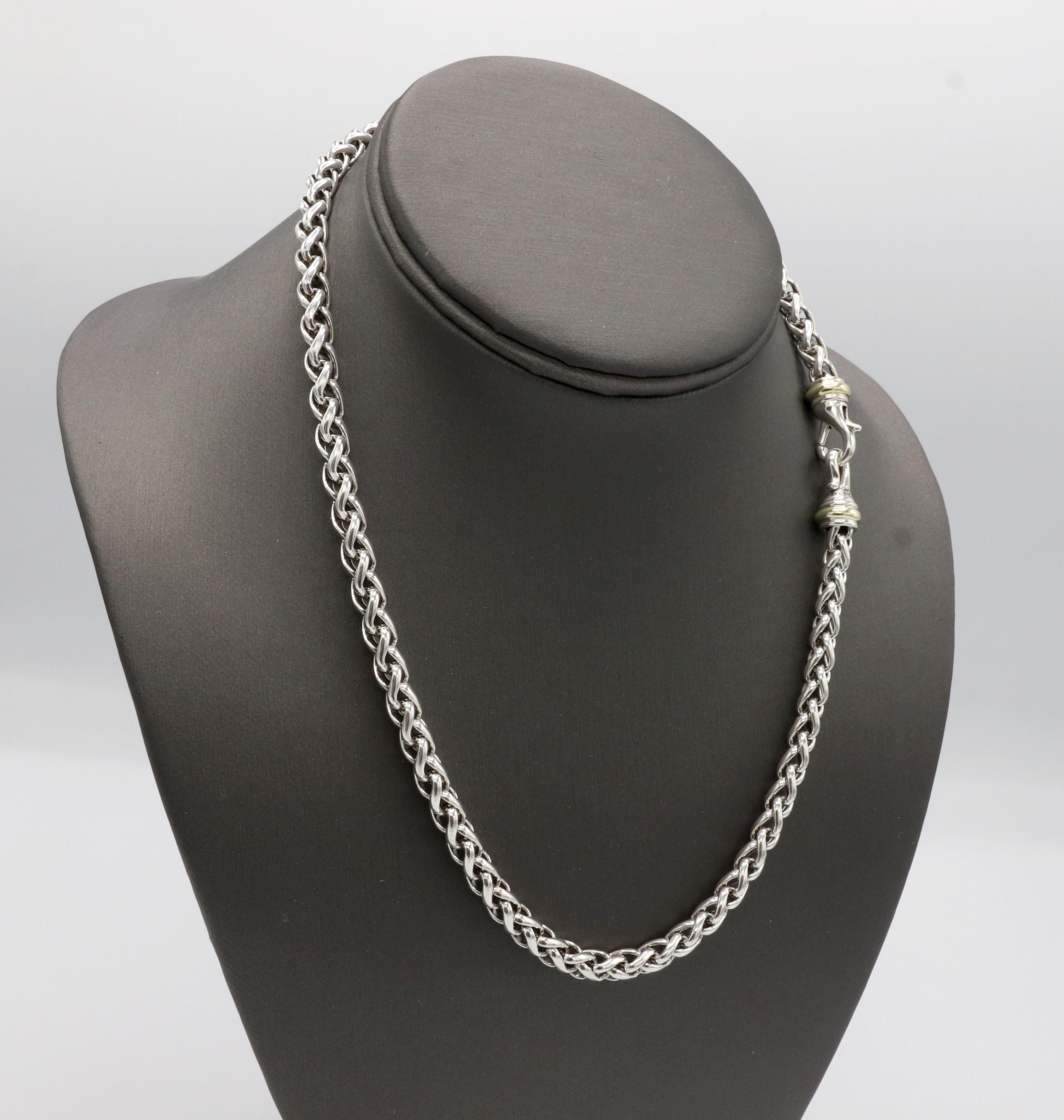 David Yurman Sterling Silver & 14 Karat Yellow Gold Wheat Chain Necklace 5MM
Metal: Sterling silver & 14k yellow gold
Weight: 51.3 grams
Width: 5mm
Length: 17 inches
