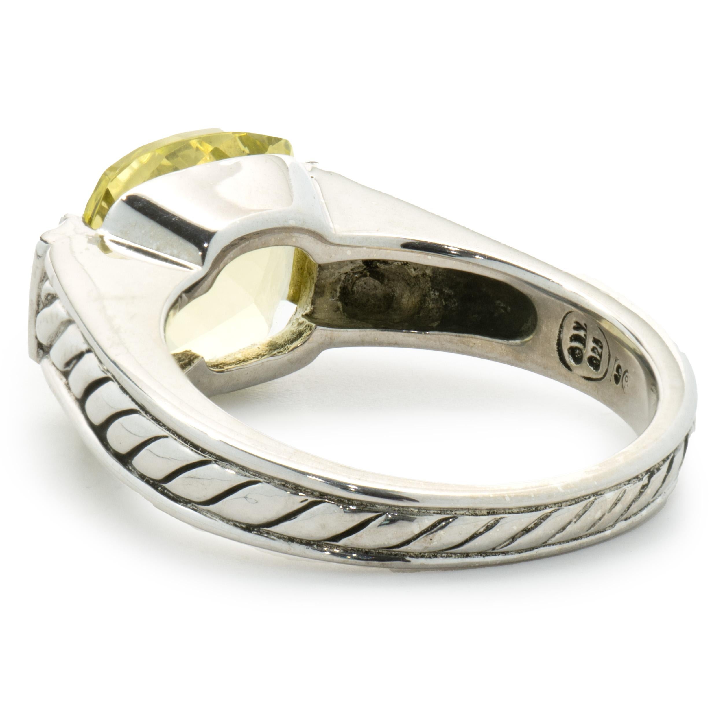 David Yurman Sterling Silber Zitronenquarz Classic Cable Collection Ring (Kissenschliff) im Angebot