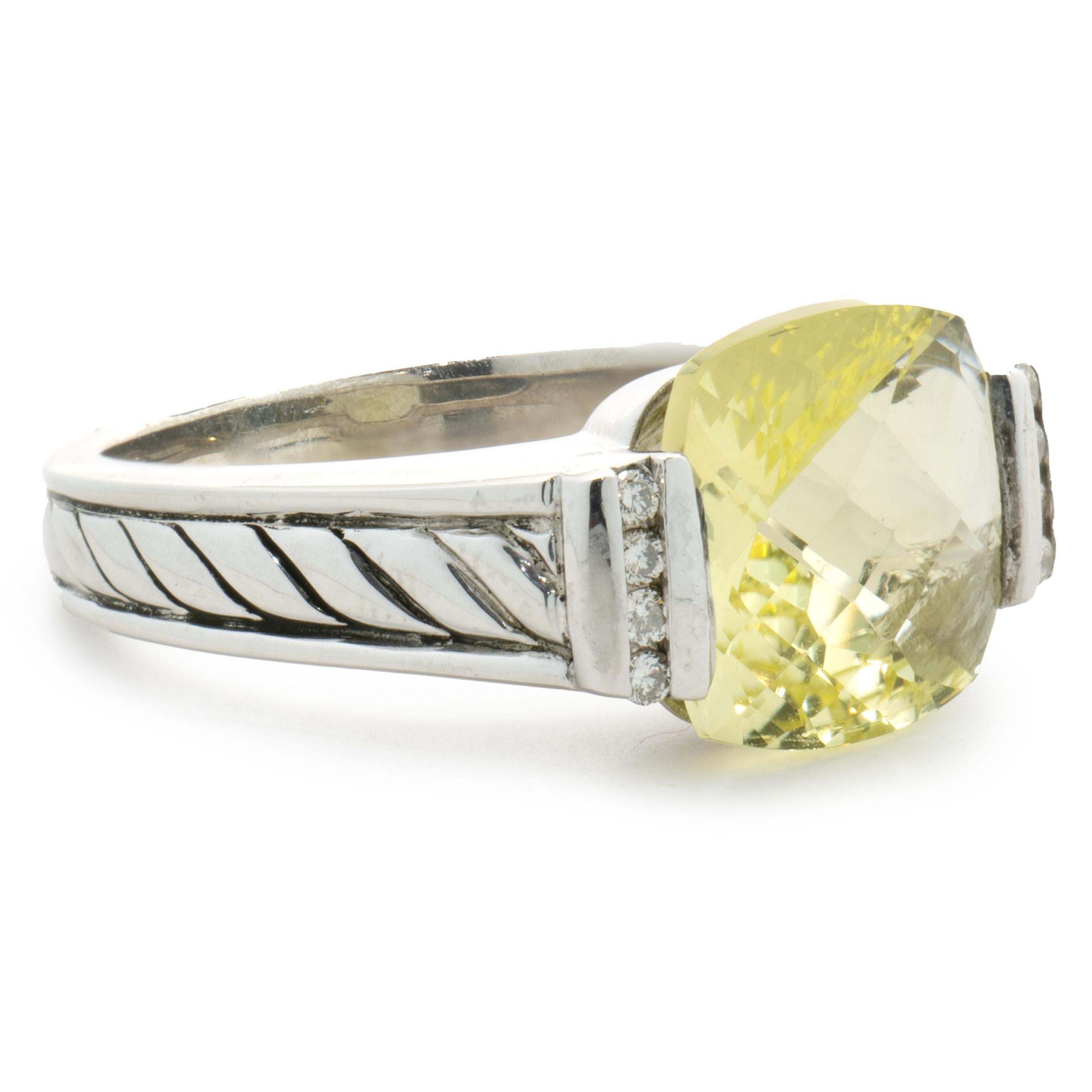 David Yurman Sterling Silver Lemon Quartz Classic Cable Collection Ring In Excellent Condition For Sale In Scottsdale, AZ