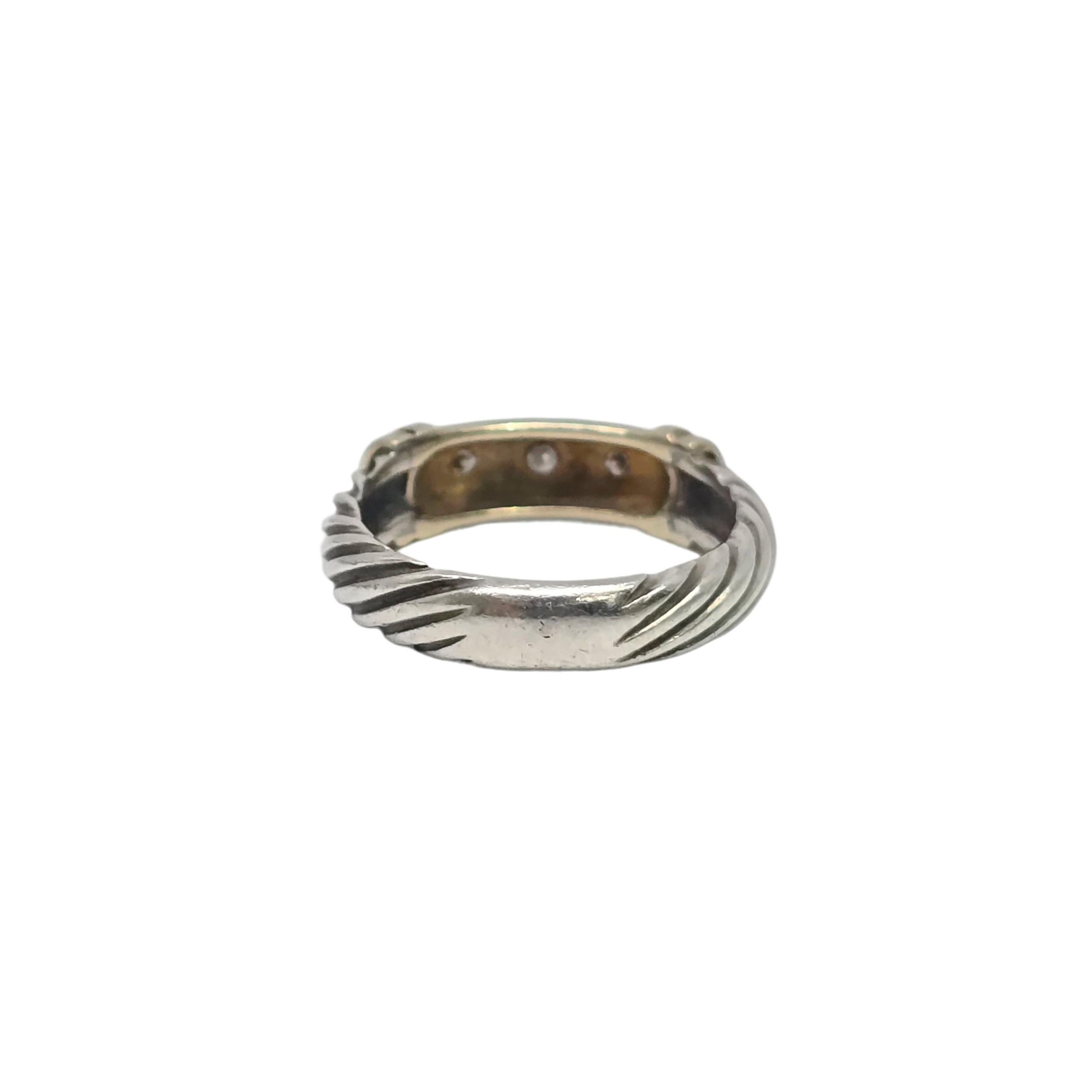 David Yurman Sterling Silver 14K 3 Diamond Metro Band Ring Size 5 1/2 #22230 Bon état - En vente à Washington Depot, CT