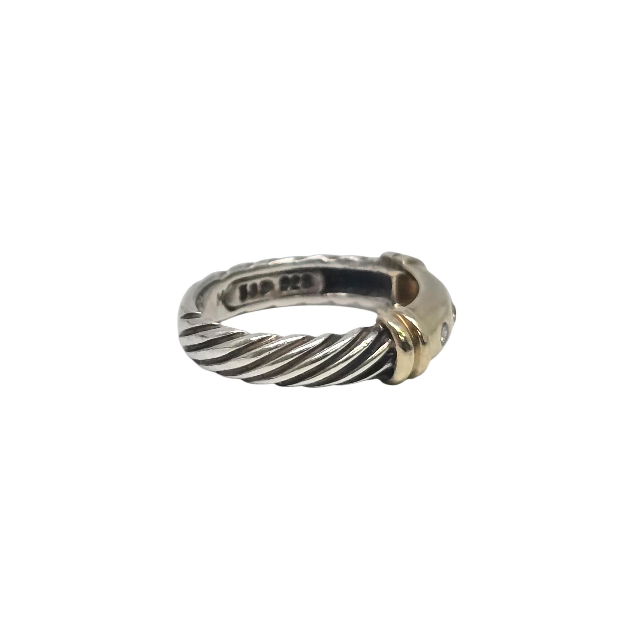 David Yurman Sterling Silver 14K 3 Diamond Metro Band Ring Size 5 1/2 #22230 Pour femmes en vente