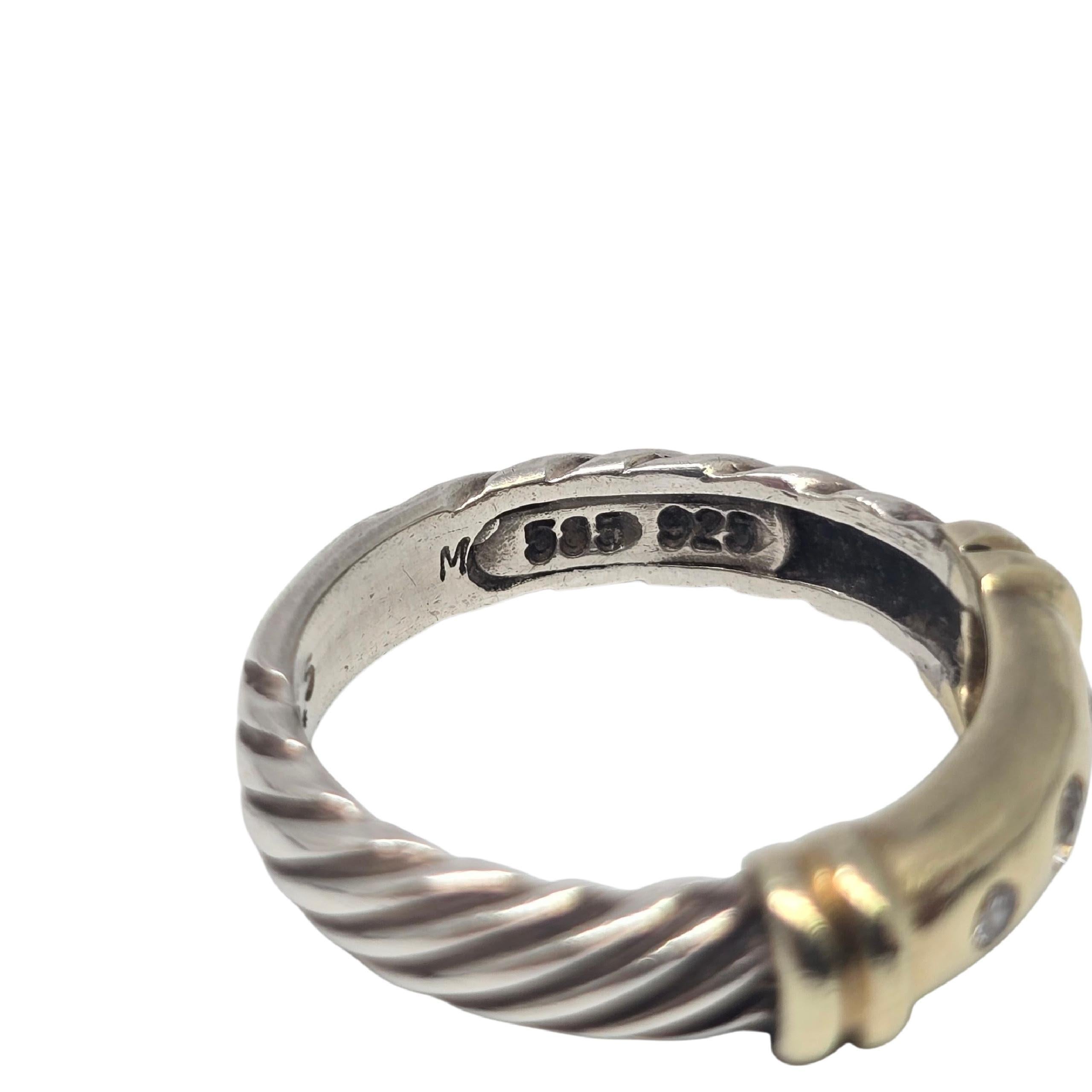 David Yurman Sterling Silver 14K 3 Diamond Metro Band Ring Size 5 1/2 #22230 en vente 4