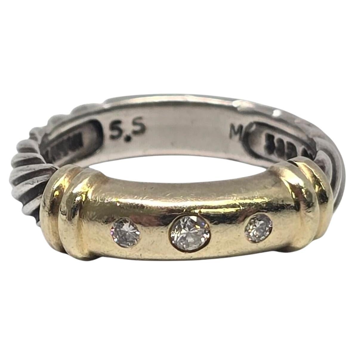 David Yurman Sterling Silver 14K 3 Diamond Metro Band Ring Size 5 1/2 #22230
