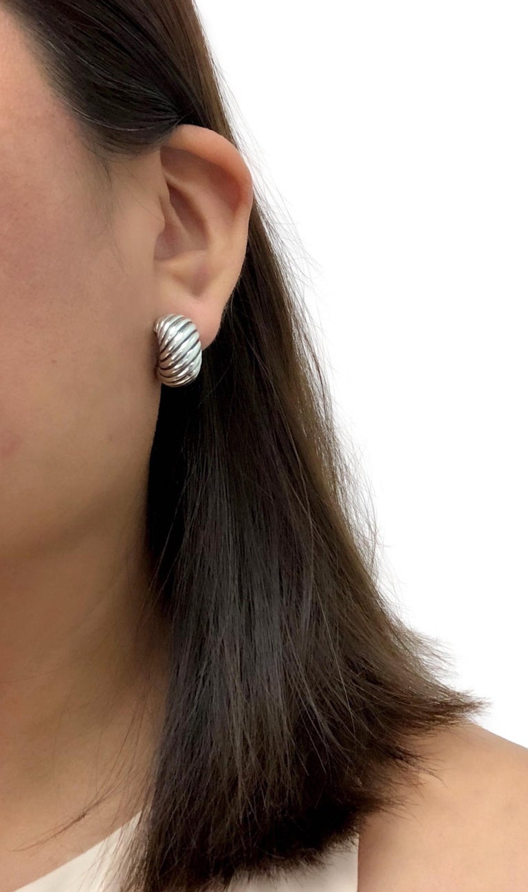 David Yurman Sterling Silver 14k Cable Classics Shrimp HalfHoop Earrings For Sale at 1stDibs