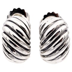 David Yurman - Argent sterling 14 carats  Boucles d'oreilles demi-coquilles crevettes Cable Classics