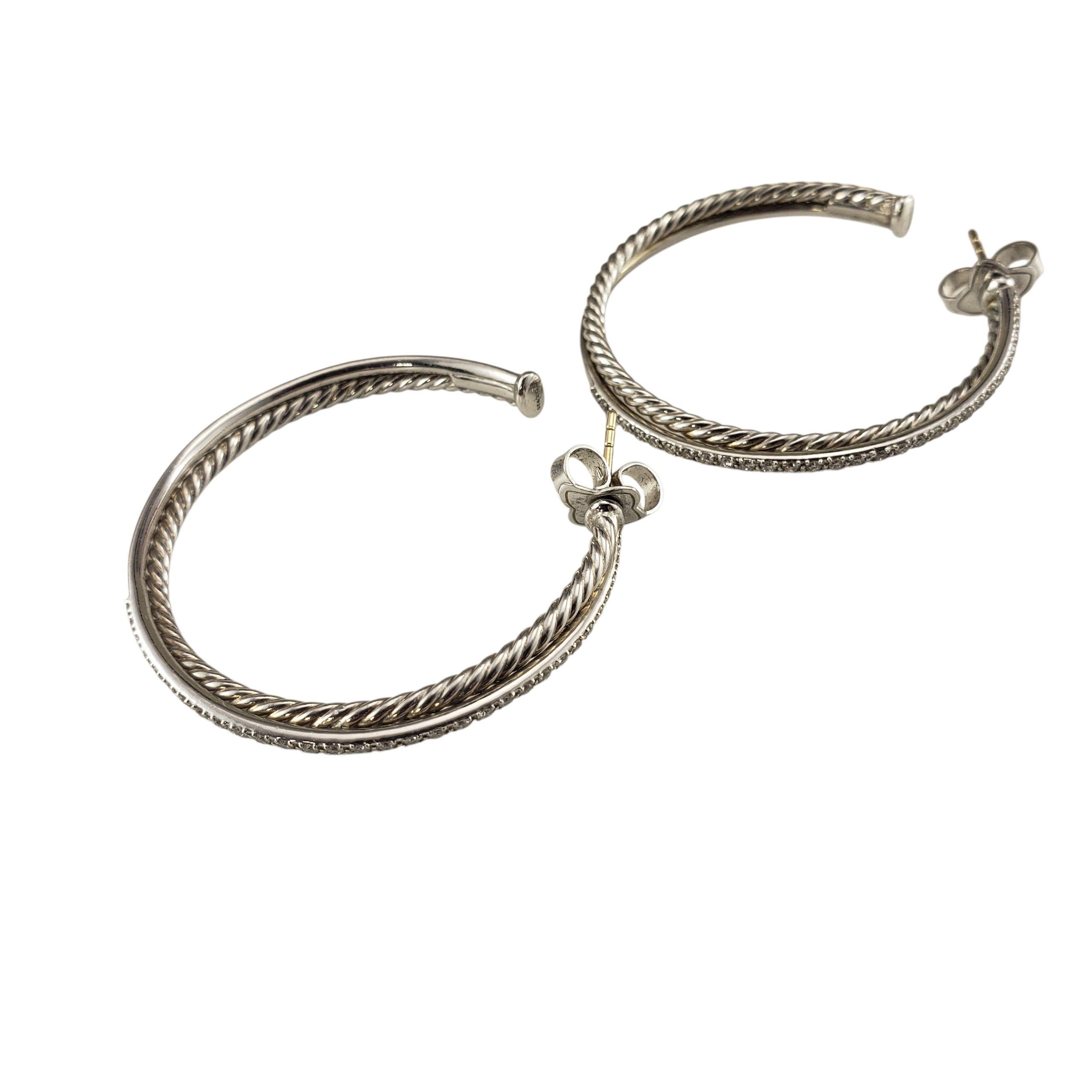 David Yurman - Orecchini a cerchio con diamanti in argento 14 carati #22960 In condizioni buone in vendita a Washington Depot, CT