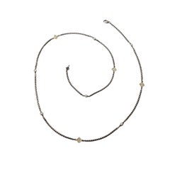 David Yurman Sterling Silver 14K DY Logo Link and Pearl Necklace