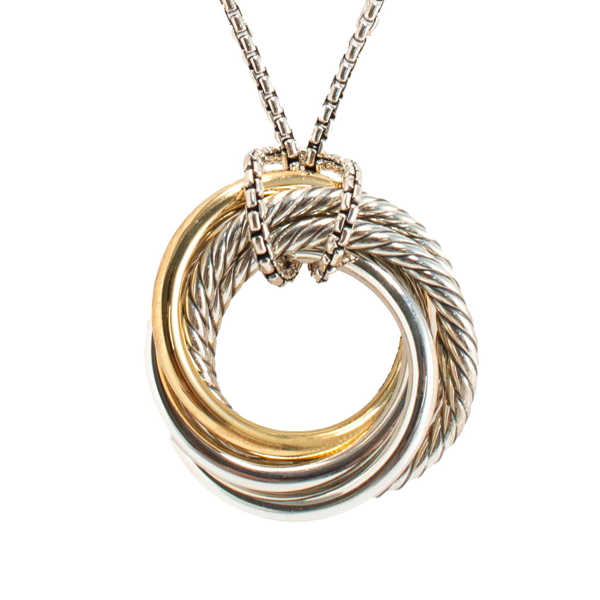 David Yurman Sterling Silver & 14K Gold 37MM Crossover Two Tone Pendant Necklace (Collier à pendentifs) Excellent état - En vente à Houston, TX