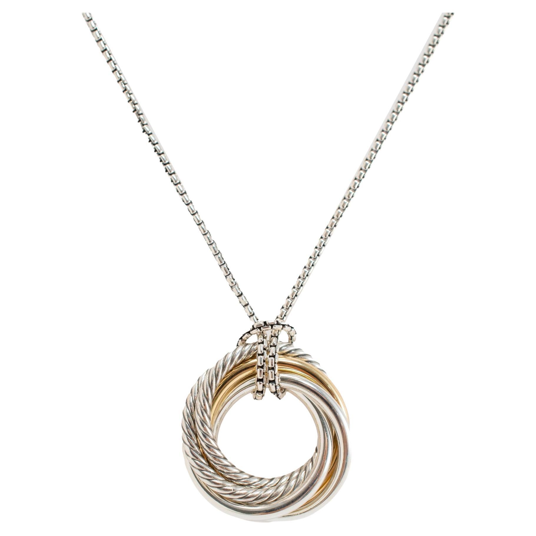 David Yurman Sterling Silver & 14K Gold 37MM Crossover Two Tone Pendant Necklace (Collier à pendentifs) en vente